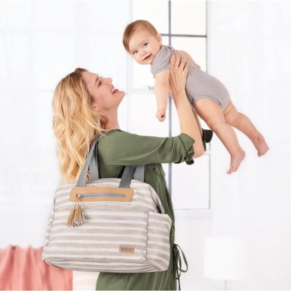 SKIP HOP Riverside Ultra Light Diaper Bag Satchel Oyster Stripe